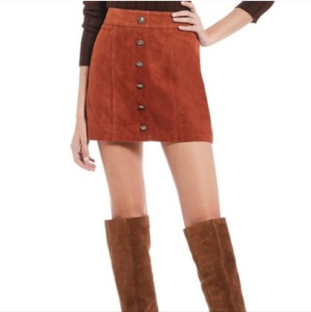 GIANNI BINI Leather Mini-Skirt, "Darcy", Genuine Leather, Brown, Size S